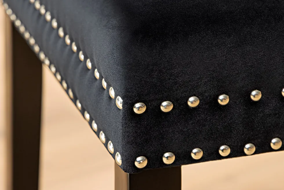 Chesterfield Stuhl CASTLE schwarz Samt Massivholz Ziernieten mit Komfortgriff