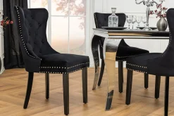 Chesterfield Stuhl CASTLE schwarz Samt Massivholz Ziernieten mit Komfortgriff