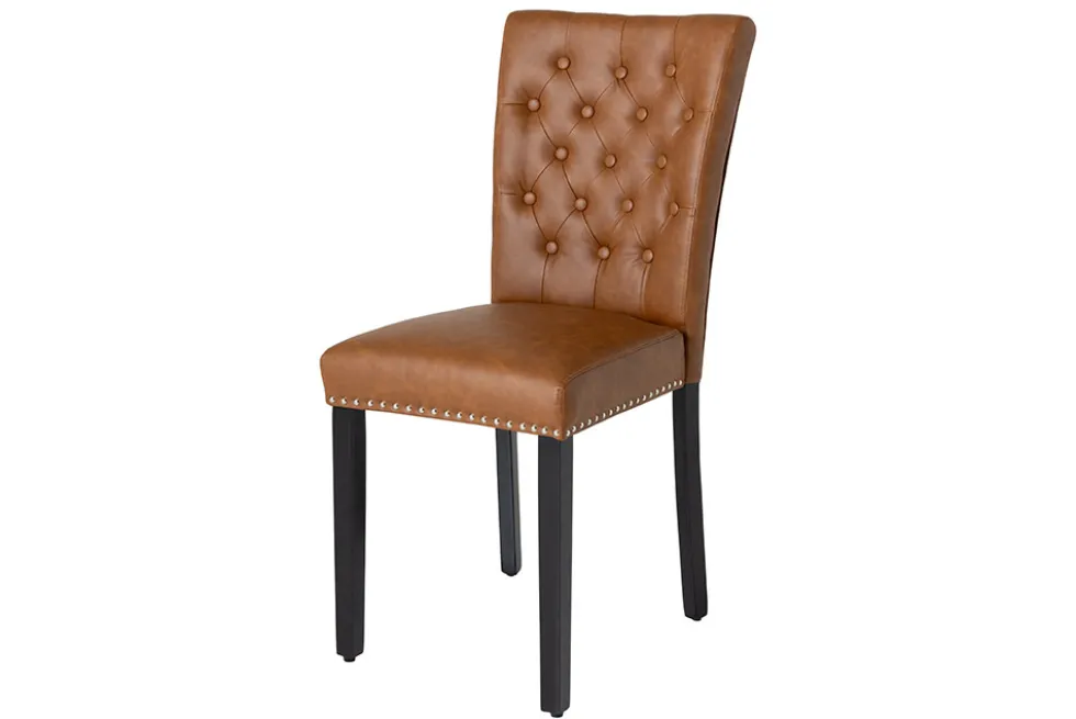 Chesterfield Stuhl CASTLE braun Kunstleder schwarz Gummiholz Ziernieten