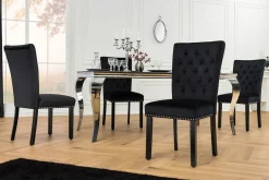 Chesterfield Stuhl CASTLE schwarz Samt Gummiholz Ziernieten