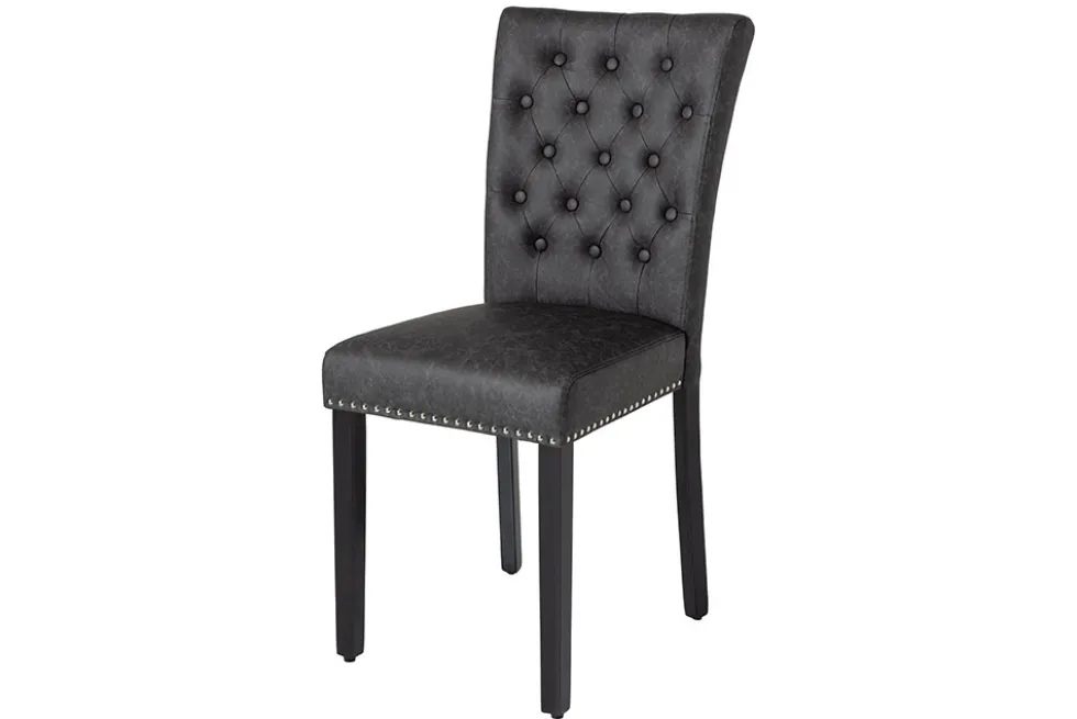 Chesterfield Stuhl CASTLE schwarz Kunstleder Gummiholz Ziernieten