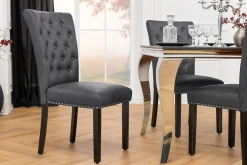 Chesterfield Stuhl CASTLE schwarz Kunstleder Gummiholz Ziernieten