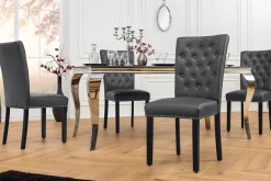 Chesterfield Stuhl CASTLE schwarz Kunstleder Gummiholz Ziernieten