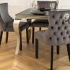 Chesterfield Stuhl CASTLE DELUXE grau Samt mit Löwenkopf Nieten