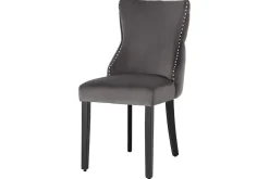 Chesterfield Stuhl CASTLE DELUXE grau Samt mit Löwenkopf Nieten