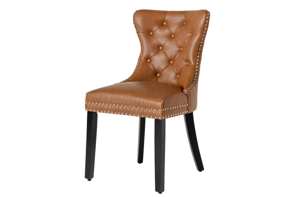 Chesterfield Stuhl CASTLE braun Kunstleder schwarz Massivholz mit Komfortgriff