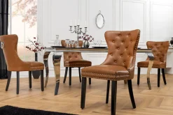 Chesterfield Stuhl CASTLE braun Kunstleder schwarz Massivholz mit Komfortgriff