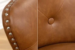 Chesterfield Stuhl CASTLE braun Kunstleder schwarz Massivholz mit Komfortgriff
