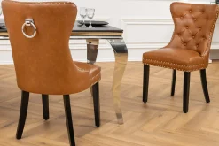 Chesterfield Stuhl CASTLE braun Kunstleder schwarz Massivholz mit Komfortgriff
