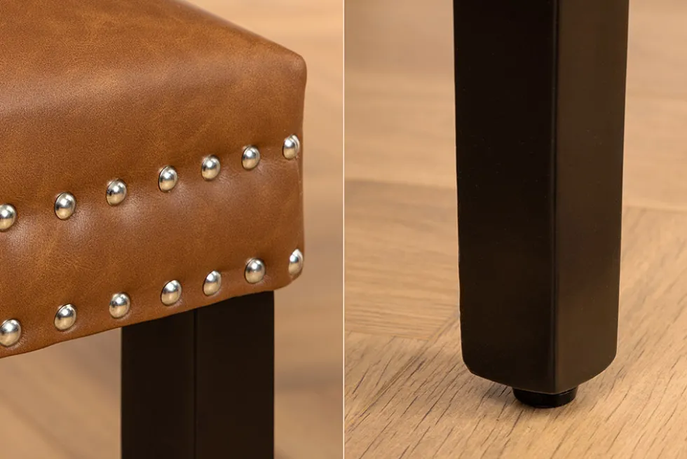 Chesterfield Stuhl CASTLE braun Kunstleder schwarz Massivholz mit Komfortgriff