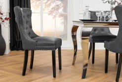 Chesterfield Stuhl CASTLE schwarz Kunstleder Massivholz mit Komfortgriff