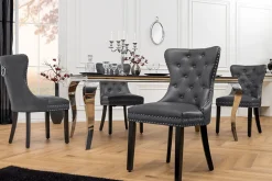 Chesterfield Stuhl CASTLE schwarz Kunstleder Massivholz mit Komfortgriff