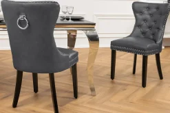 Chesterfield Stuhl CASTLE schwarz Kunstleder Massivholz mit Komfortgriff