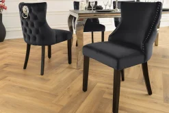Chesterfield Stuhl CASTLE DELUXE schwarz Samt mit Löwenkopf Nieten