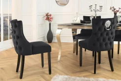 Chesterfield Stuhl CASTLE DELUXE schwarz Samt mit Löwenkopf Nieten