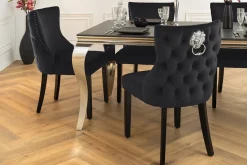 Chesterfield Stuhl CASTLE DELUXE schwarz Samt mit Löwenkopf Nieten