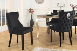 Chesterfield Stuhl CASTLE DELUXE schwarz Samt mit Löwenkopf Nieten