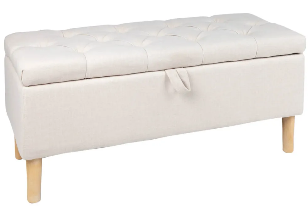 Chesterfield Truhenbank CASTLE 100cm beige Sitzbank Landhausstil mit Stauraum