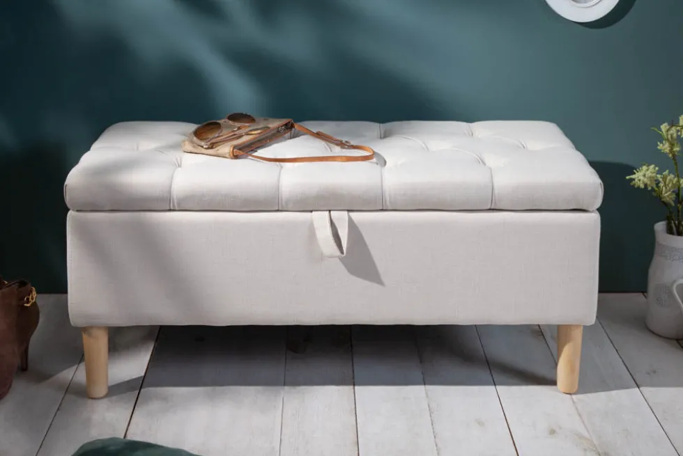 Chesterfield Truhenbank CASTLE 100cm beige Sitzbank Landhausstil mit Stauraum