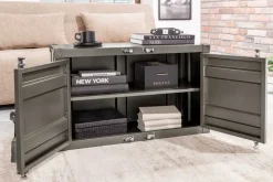 Container-Schrank GLOBETROTTER 80cm anthrazit Metall Couchtisch mit Flügeltüren Kommode