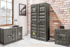 Container-Schrank GLOBETROTTER 80cm anthrazit Metall Couchtisch mit Flügeltüren Kommode