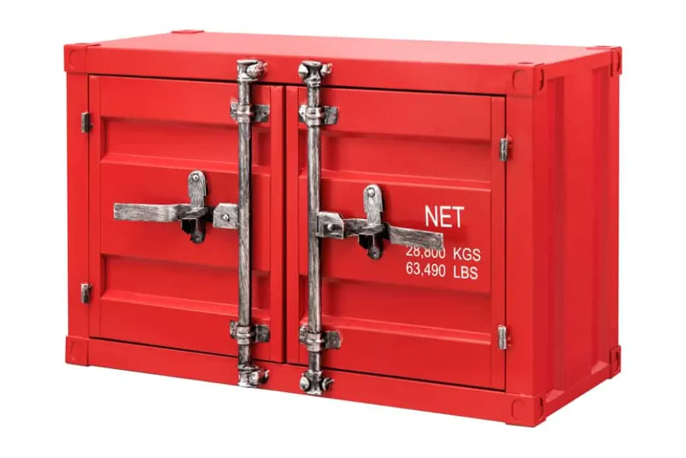 Container-Schrank GLOBETROTTER 80cm rot Metall Couchtisch mit Flügeltüren Kommode