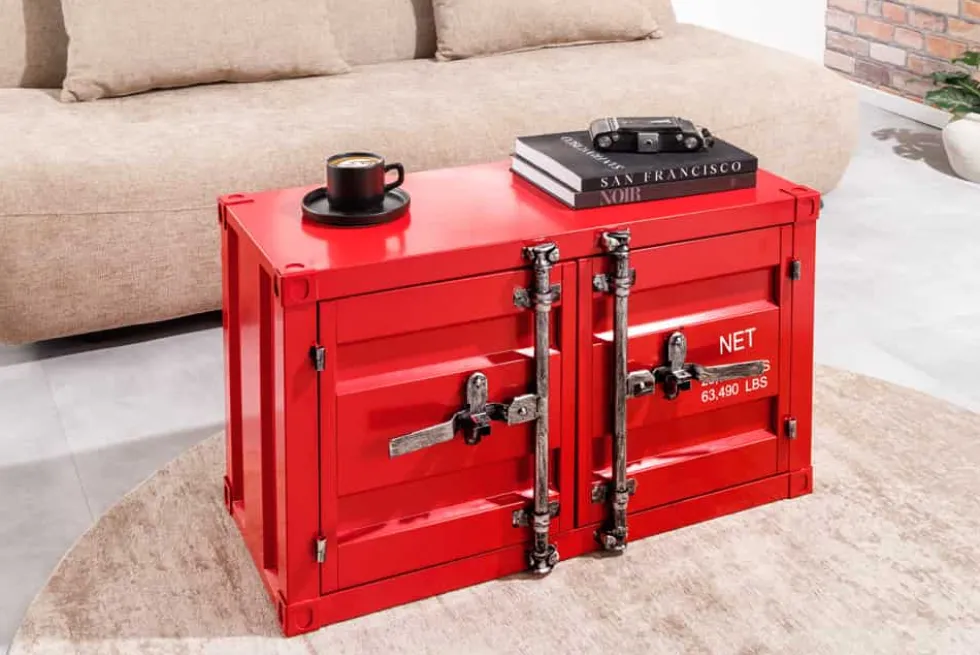 Container-Schrank GLOBETROTTER 80cm rot Metall Couchtisch mit Flügeltüren Kommode