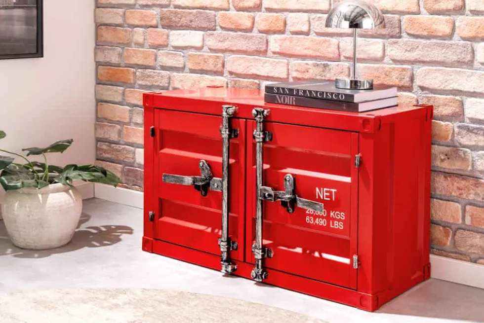 Container-Schrank GLOBETROTTER 80cm rot Metall Couchtisch mit Flügeltüren Kommode