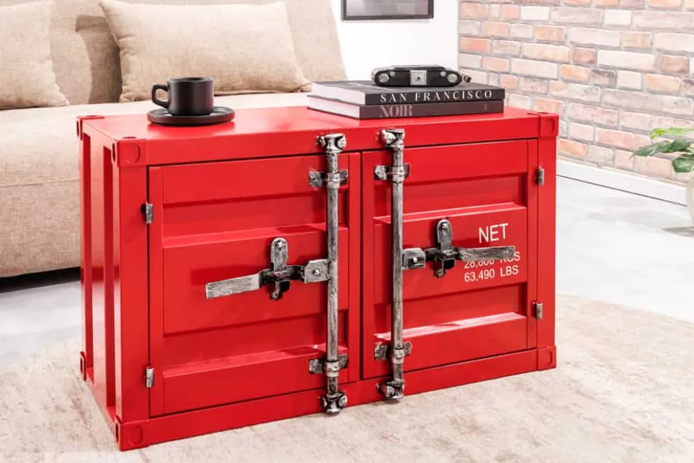Container-Schrank GLOBETROTTER 80cm rot Metall Couchtisch mit Flügeltüren Kommode