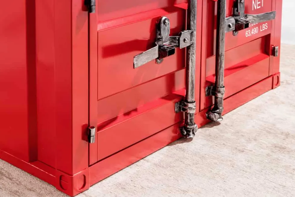Container-Schrank GLOBETROTTER 80cm rot Metall Couchtisch mit Flügeltüren Kommode