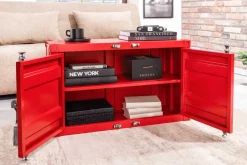 Container-Schrank GLOBETROTTER 80cm rot Metall Couchtisch mit Flügeltüren Kommode