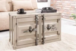 Container-Schrank GLOBETROTTER 80cm greige Metall Couchtisch mit Flügeltüren Kommode