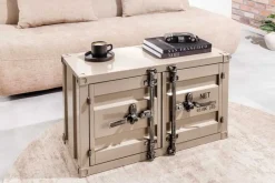 Container-Schrank GLOBETROTTER 80cm greige Metall Couchtisch mit Flügeltüren Kommode