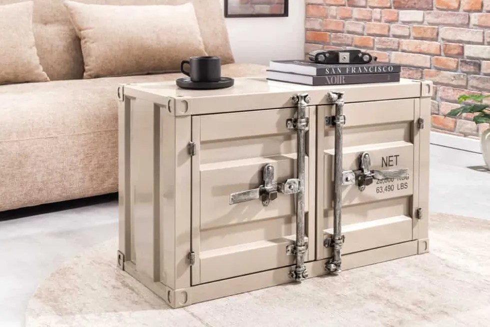 Container-Schrank GLOBETROTTER 80cm greige Metall Couchtisch mit Flügeltüren Kommode