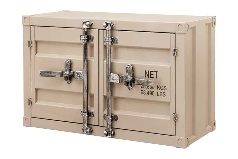 Container-Schrank GLOBETROTTER 80cm greige Metall Couchtisch mit Flügeltüren Kommode