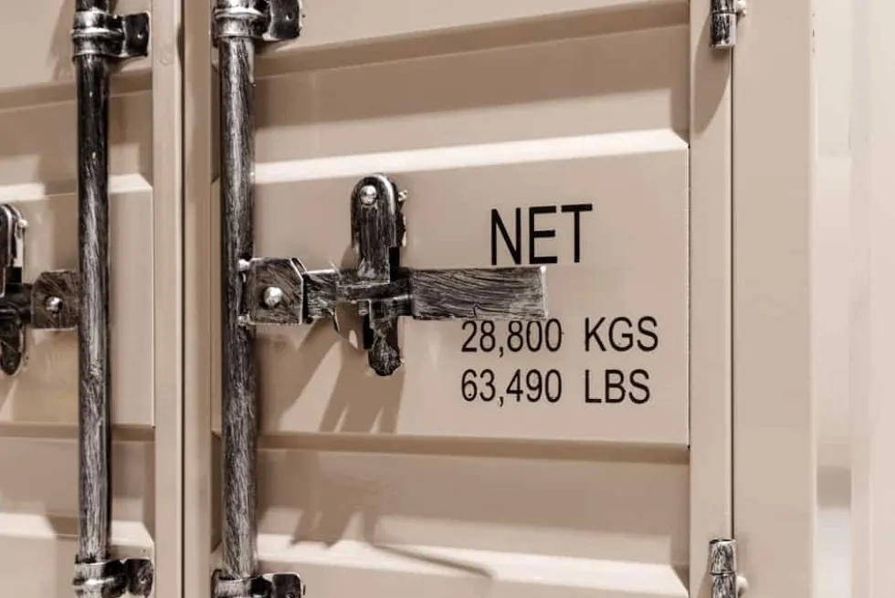 Container-Schrank GLOBETROTTER 80cm greige Metall Couchtisch mit Flügeltüren Kommode