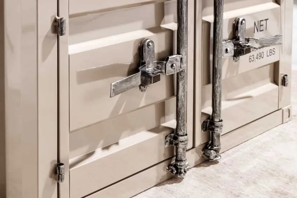 Container-Schrank GLOBETROTTER 80cm greige Metall Couchtisch mit Flügeltüren Kommode