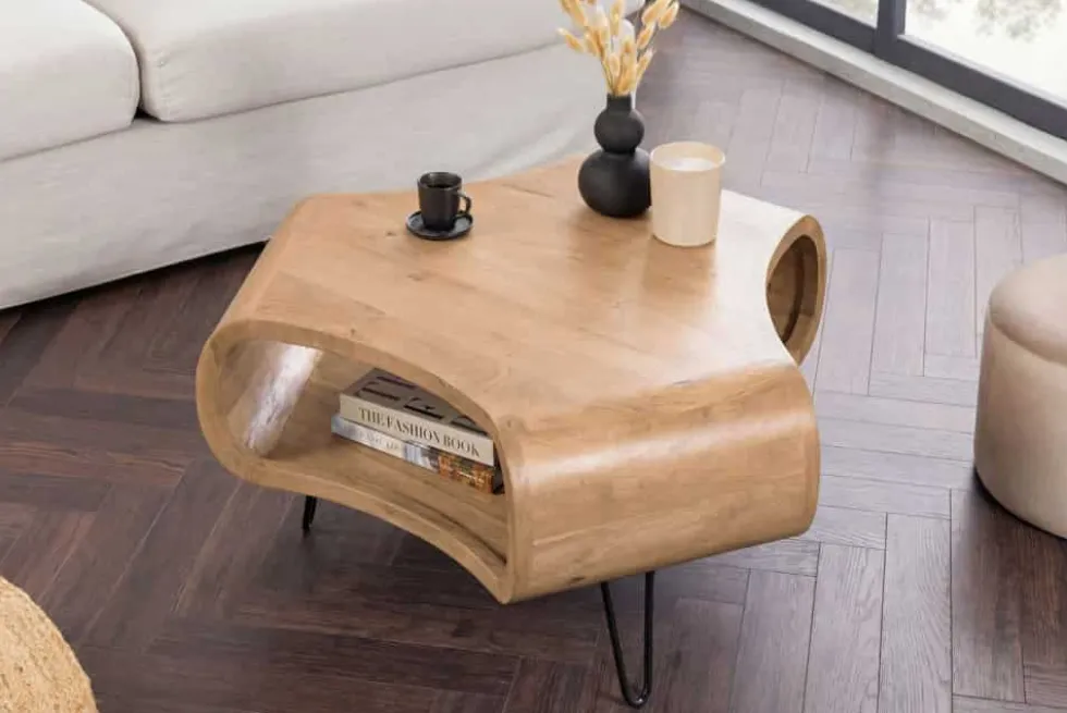 Couchtisch ORGANIC LIVING 70cm natur cream finish Mangoholz mit Hairpin Legs