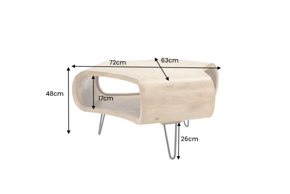 Couchtisch ORGANIC LIVING 70cm natur cream finish Mangoholz mit Hairpin Legs