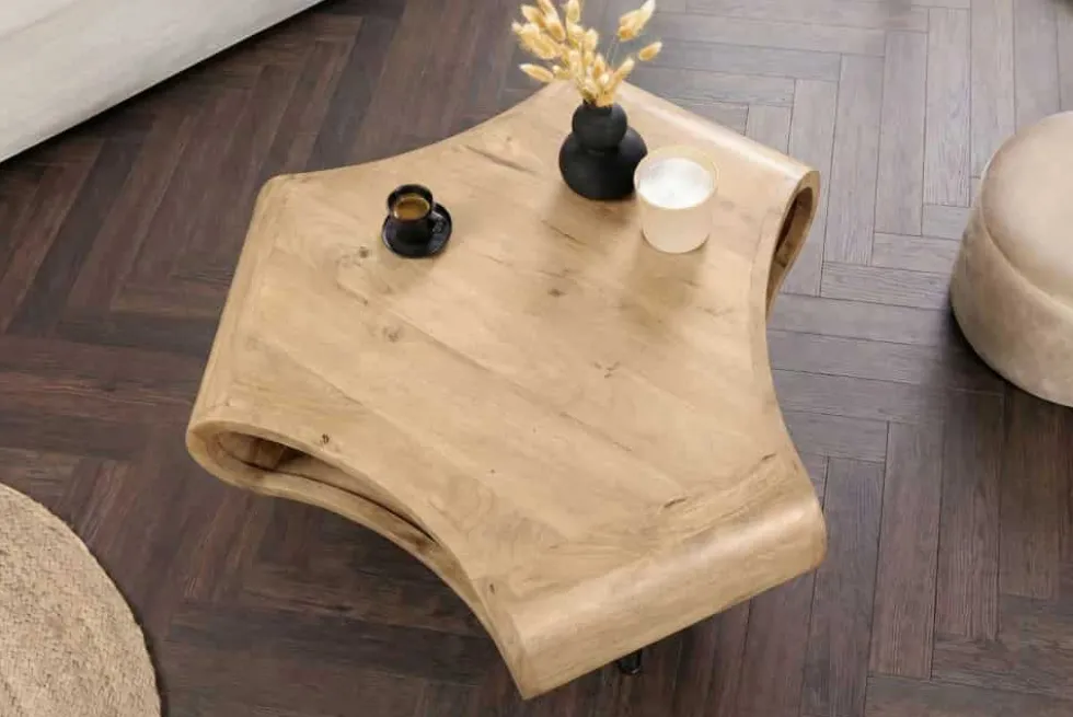 Couchtisch ORGANIC LIVING 70cm natur cream finish Mangoholz mit Hairpin Legs