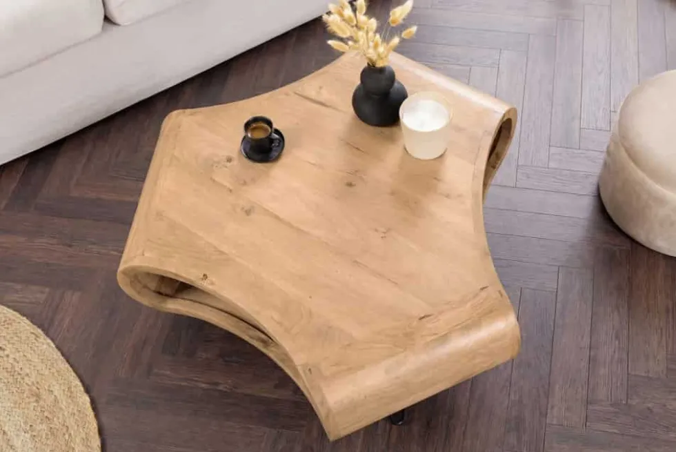 Couchtisch ORGANIC LIVING 90cm natur cream finish Mangoholz mit Hairpin Legs