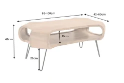 Couchtisch ORGANIC LIVING 100cm natur cream finish Mangoholz mit Hairpin Legs