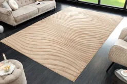 3D strukturierter Kurzflor Teppich WAVE 230x160cm beige Hoch-Tief-Effekt