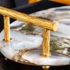 Deko Serviertablett NOBLE 40cm Edelstein handmade Achat Quarz Goldgriffe