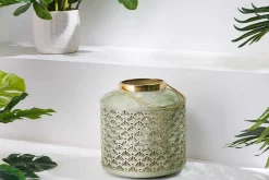 Deko Windlicht CANDLELIGHT 20cm beige-grün Metall handmade Laterne