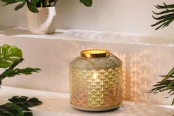 Deko Windlicht CANDLELIGHT 20cm beige-grün Metall handmade Laterne