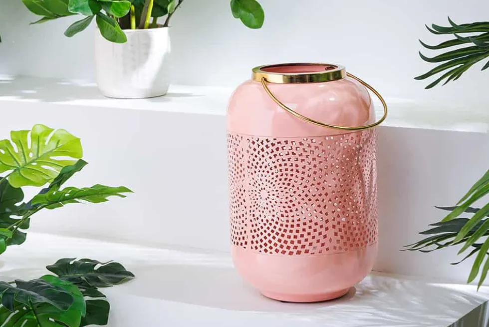 Deko Windlicht CANDLELIGHT 30cm pastell-rosa Metall handmade Laterne
