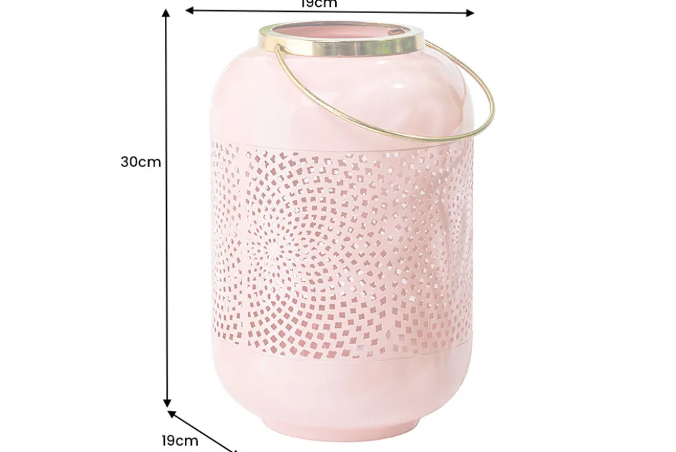 Deko Windlicht CANDLELIGHT 30cm pastell-rosa Metall handmade Laterne