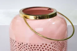 Deko Windlicht CANDLELIGHT 30cm pastell-rosa Metall handmade Laterne