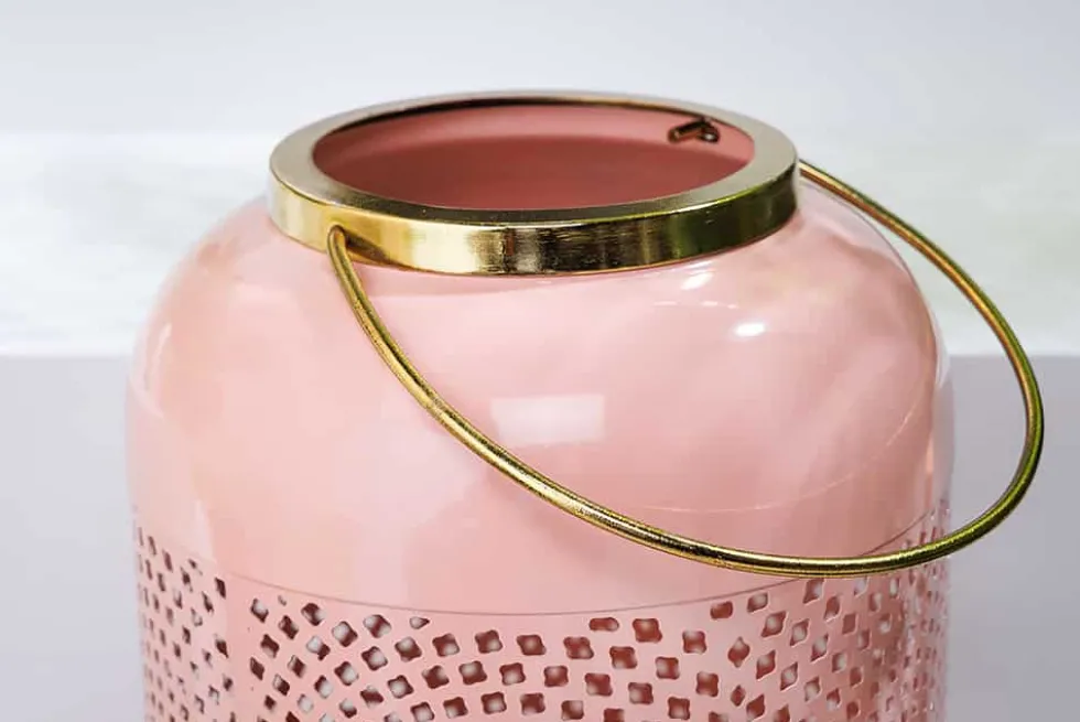 Deko Windlicht CANDLELIGHT 30cm pastell-rosa Metall handmade Laterne